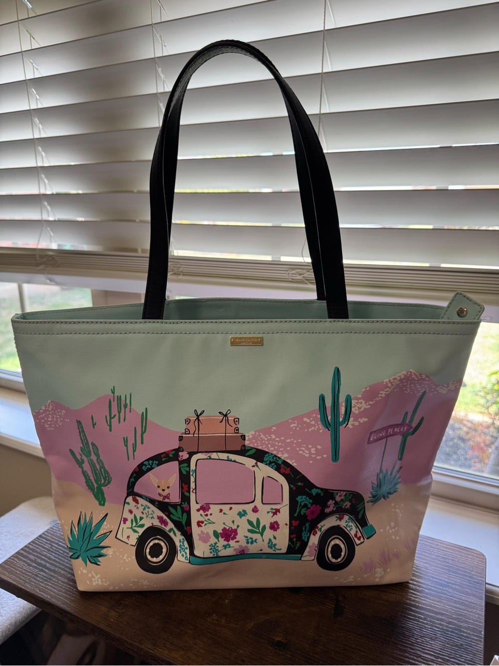 Kate Spade New York Going Places Desert Car & Cactus Canvas Tote Bag